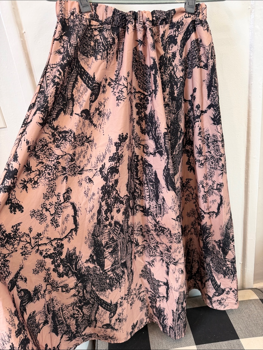Rose Gold Toile-Print A-Line Maxi Skirt